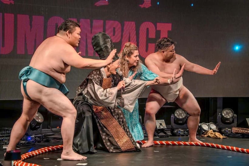 Osaka:SUMO BEATS SHOWCASE: Taiko Drum and Wagyu burger! - The serious match and the weight of the clash