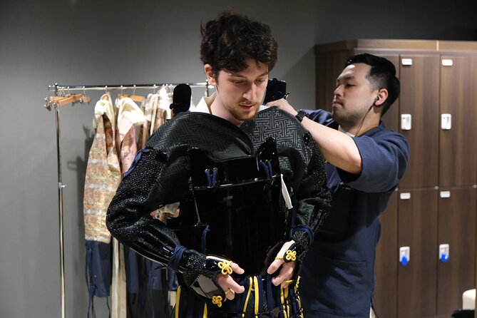 Samurai dress-up and shows, plus Tea Ceremony & Calligraphy - Putting on Samurai Armor Near Dotonbori
